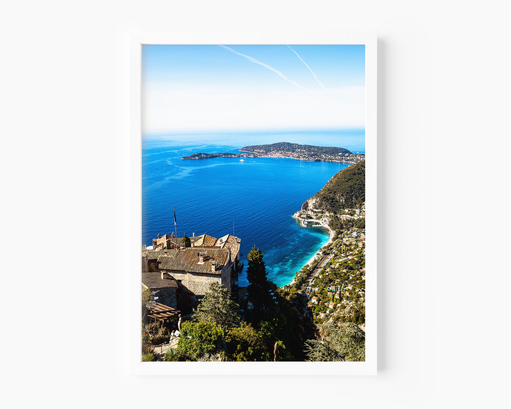 Eze France print with rooftops and Mediterranean Sea