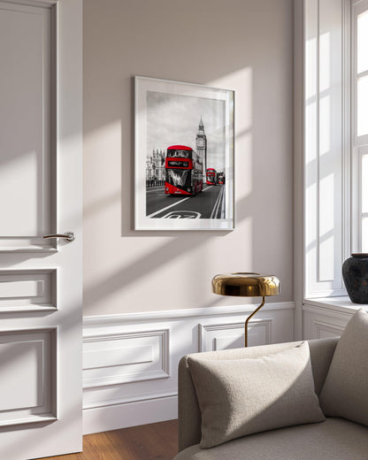 London Double-Decker Bus Photography Print - Departures Print Shop