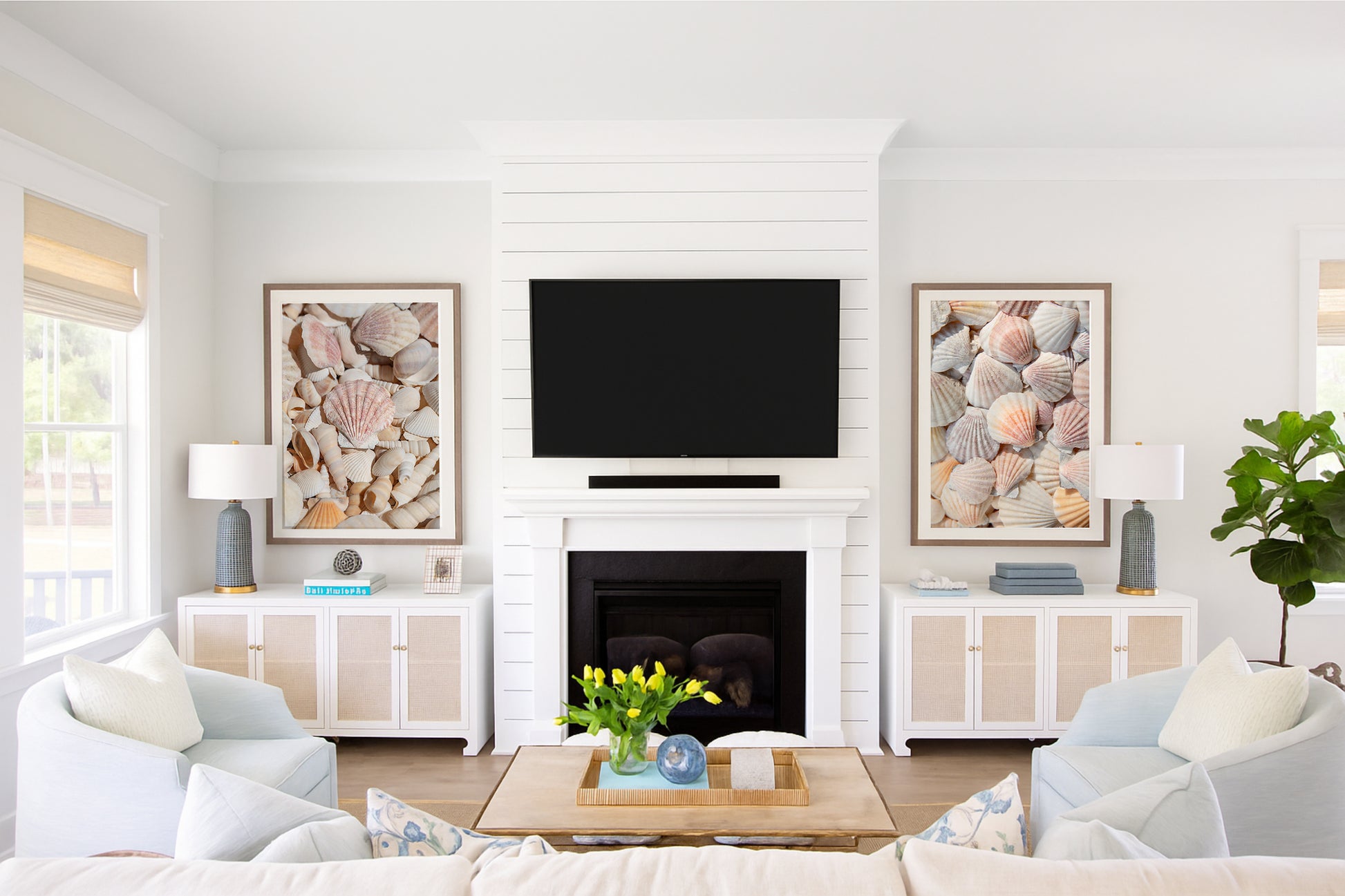 neutral seashell beach print set