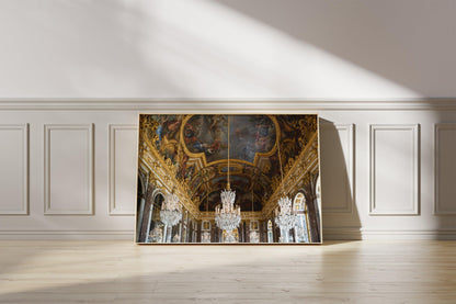 Palace of Versailles Hall of Mirrors Gold Chandelier Photography Print III - Departures Print Shop