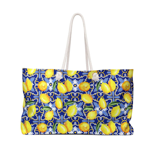 See You In Santorini | Lemon Print Beach Bag - Departures Print Shop