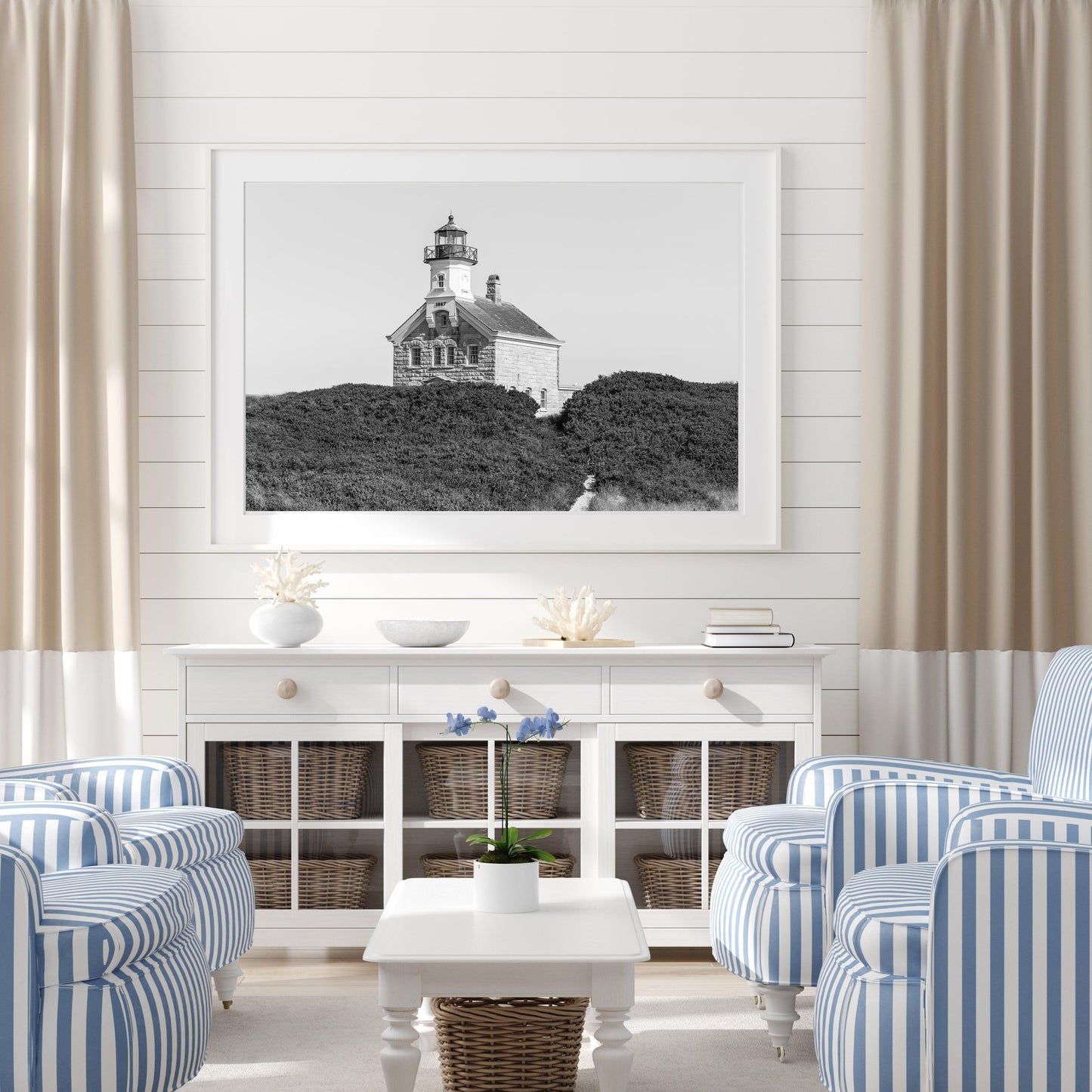 B&W Block Island Lighthouse | Beach Print - Departures Print Shop