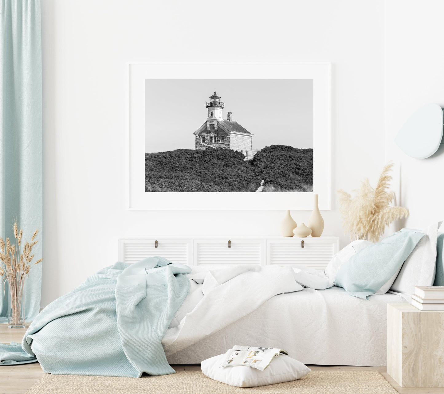 B&W Block Island Lighthouse | Beach Print - Departures Print Shop