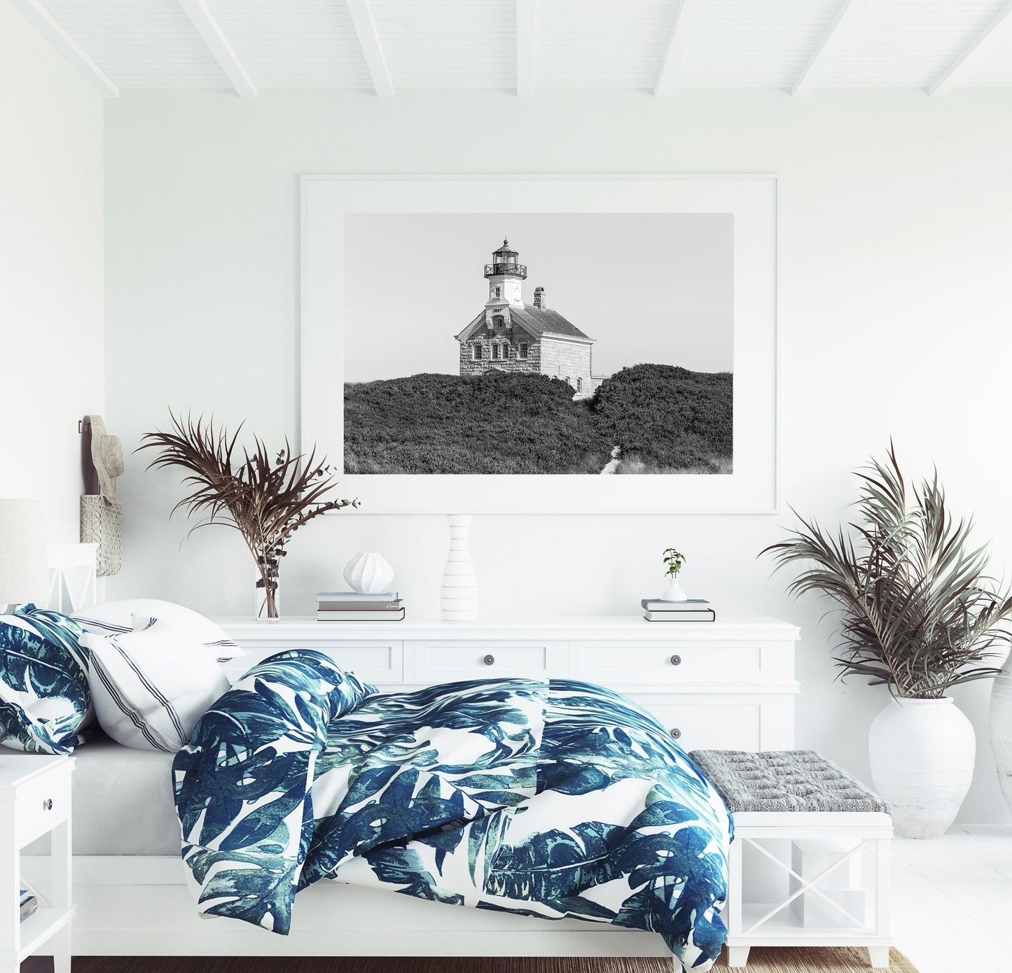 B&W Block Island Lighthouse | Beach Print - Departures Print Shop