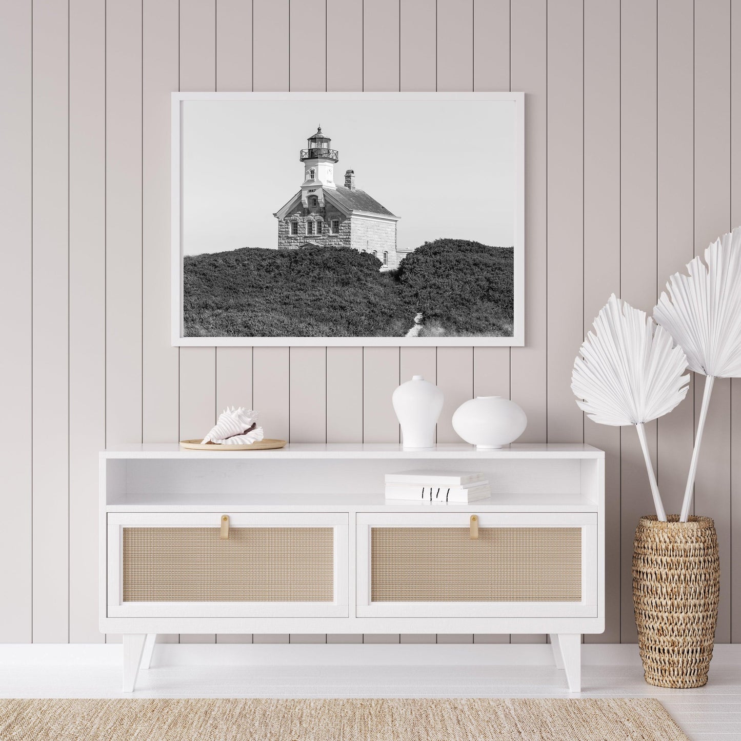 B&W Block Island Lighthouse | Beach Print - Departures Print Shop