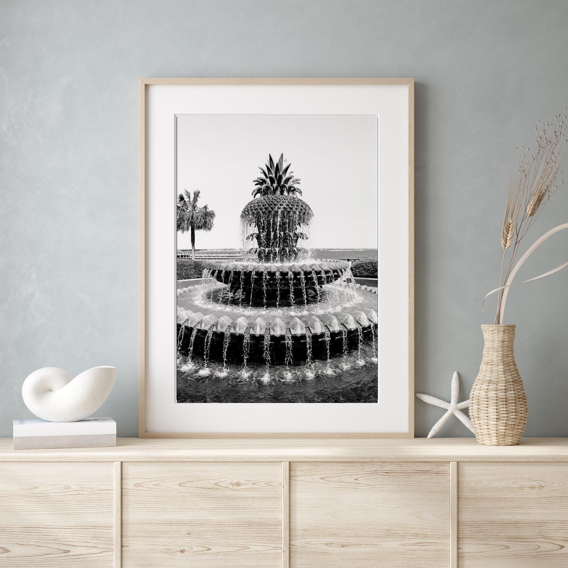 Black and White Charleston Pineapple Fountain Print | Charleston Photography Print - Departures Print Shop