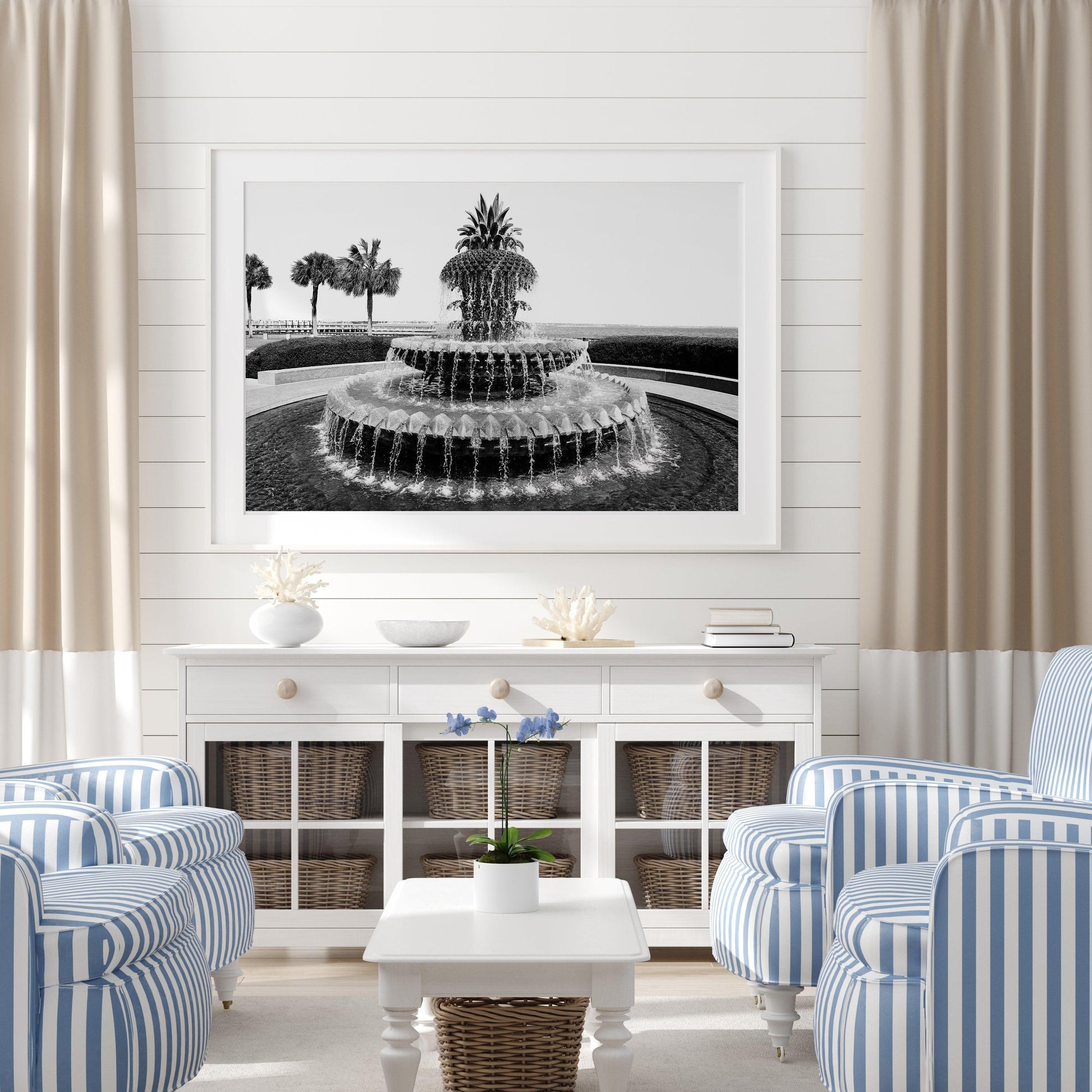 Black and White Charleston Pineapple Fountain Print II | Charleston Photography Print - Departures Print Shop