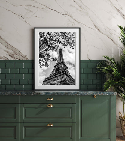 B&W Eiffel Tower & Tree Branches | Paris Print - Departures Print Shop