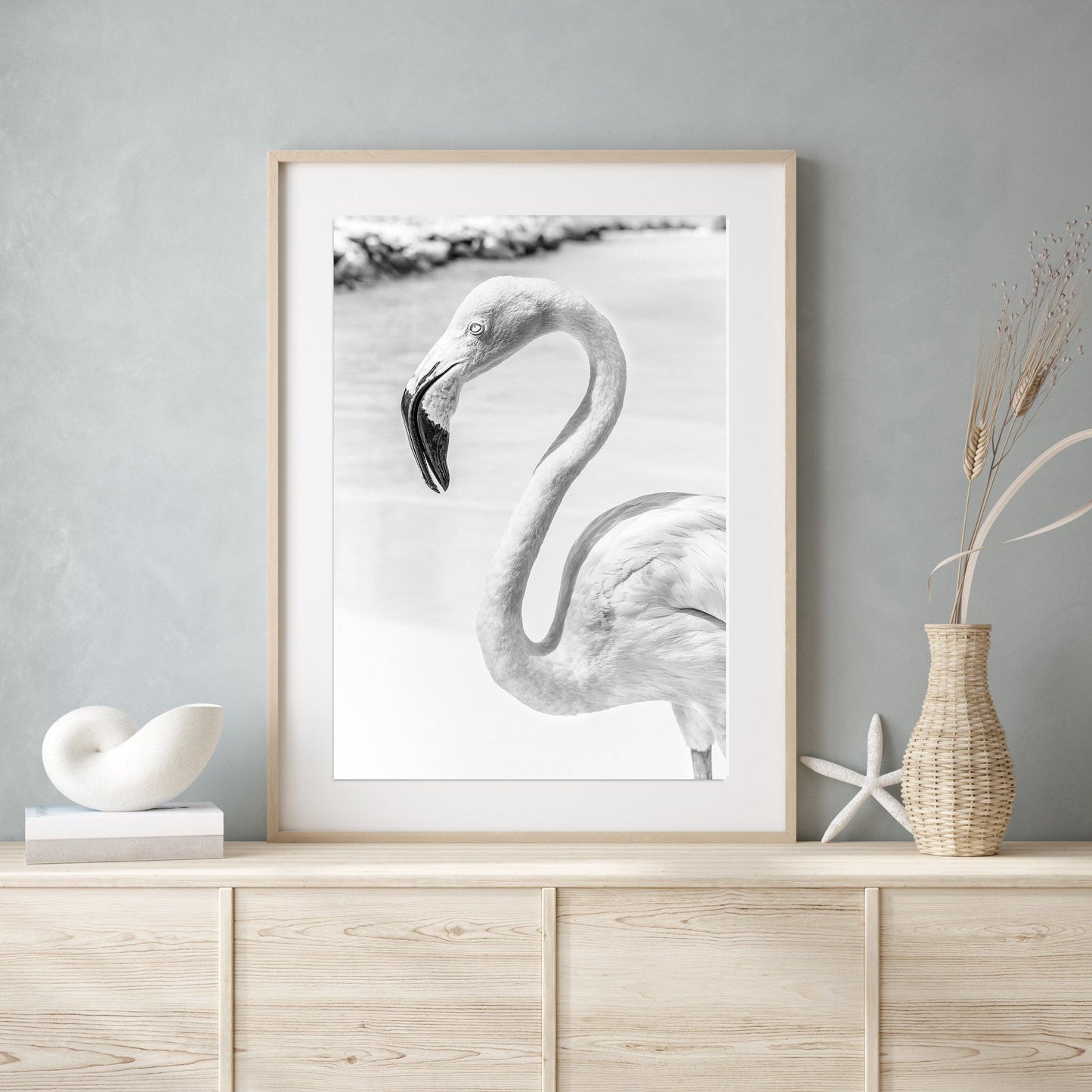 Black and White flamingo photography print