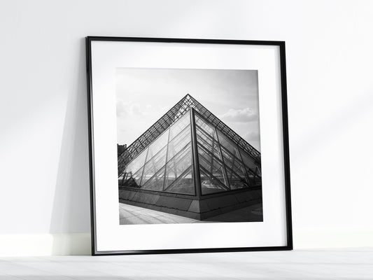 B&W Louvre Museum Pyramid | Square Paris Print - Departures Print Shop