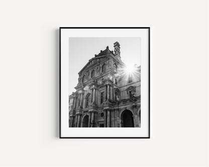 B&W Louvre Museum Sun Flare | Paris Print - Departures Print Shop