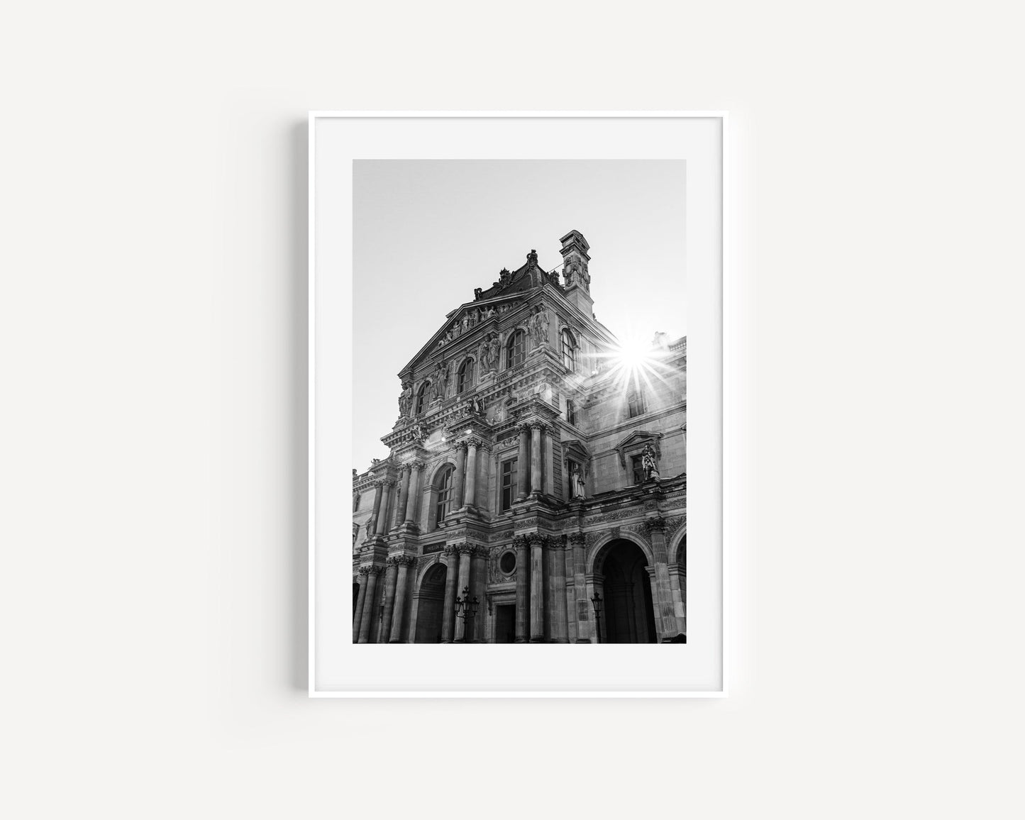 B&W Louvre Museum Sun Flare | Paris Print - Departures Print Shop