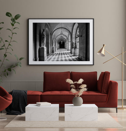 B&W Palace of Versailles Hallway II | Paris France Print - Departures Print Shop