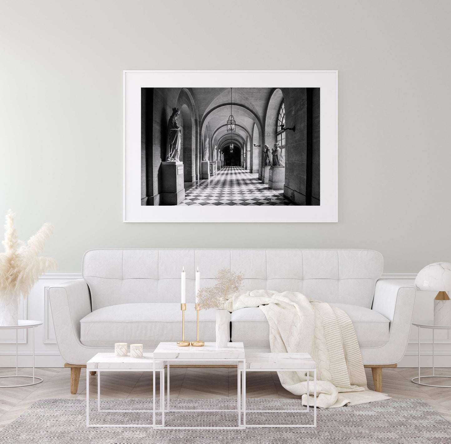 B&W Palace of Versailles Hallway II | Paris France Print - Departures Print Shop