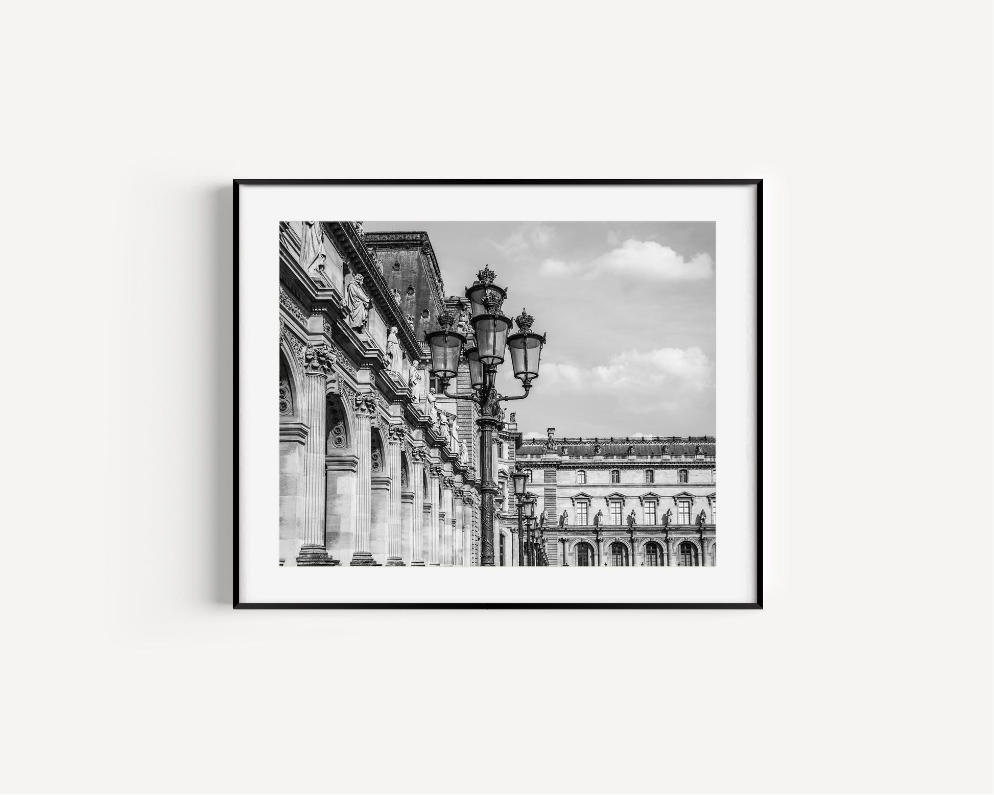 Black and White Louvre Museum Lamp Posts | Paris Photography Print - Departures Print Shop