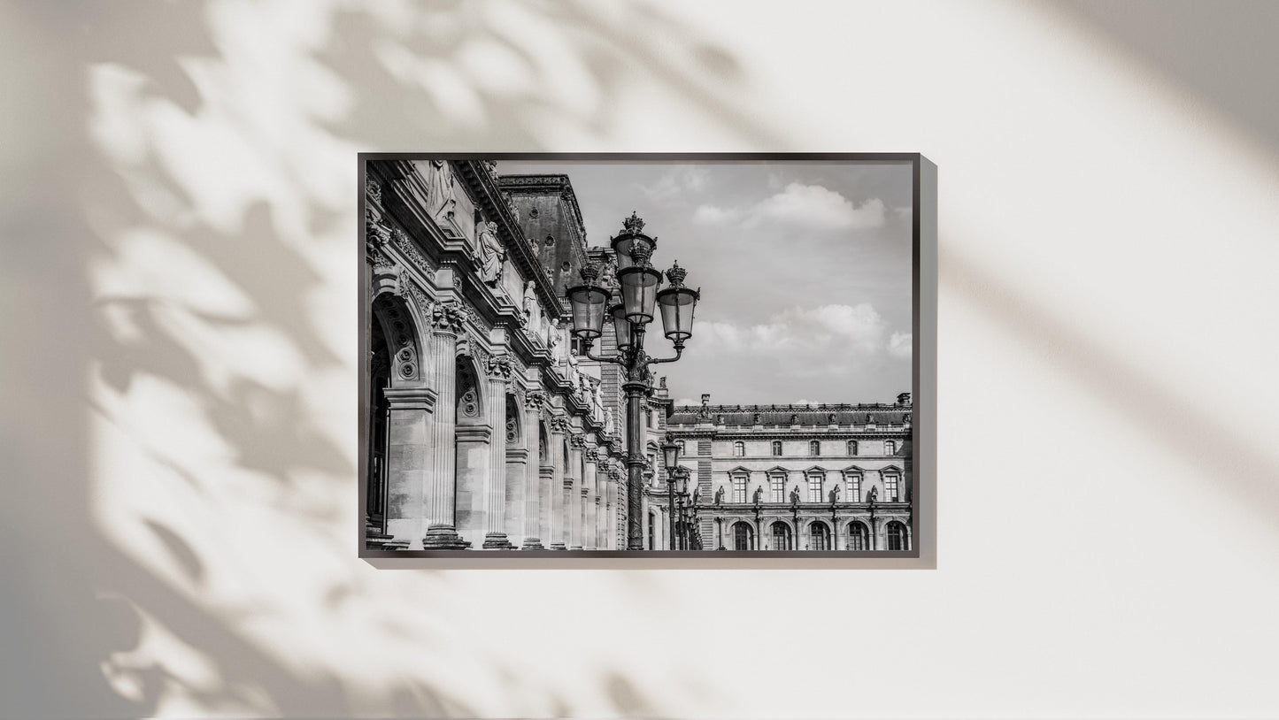 Black and White Louvre Museum Lamp Posts | Paris Photography Print - Departures Print Shop