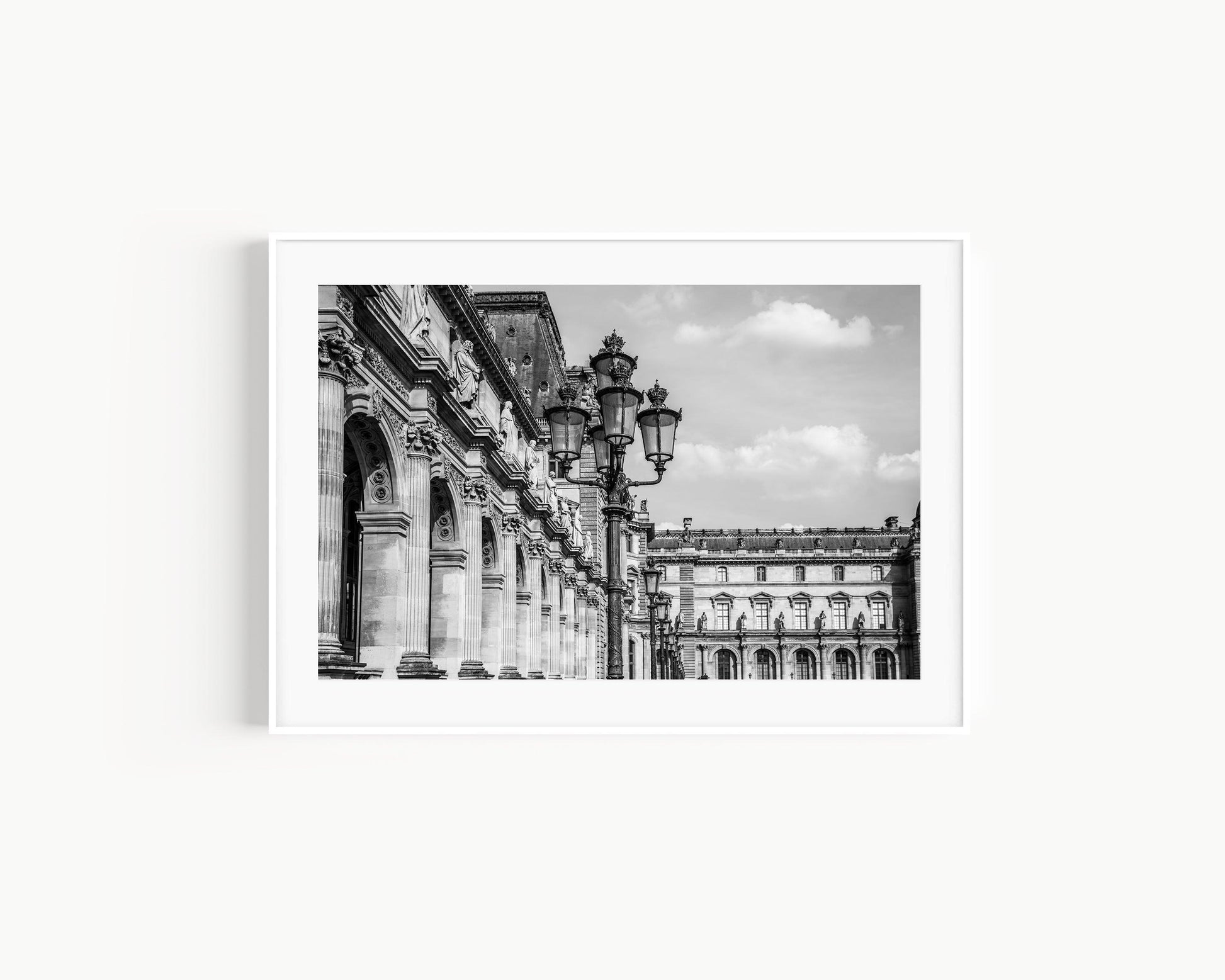 Black and White Louvre Museum Lamp Posts | Paris Photography Print - Departures Print Shop