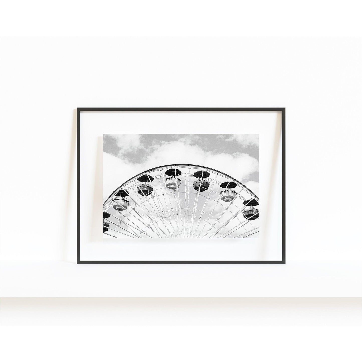 Black and white print of the Santa Monica Pier Ferris Wheel