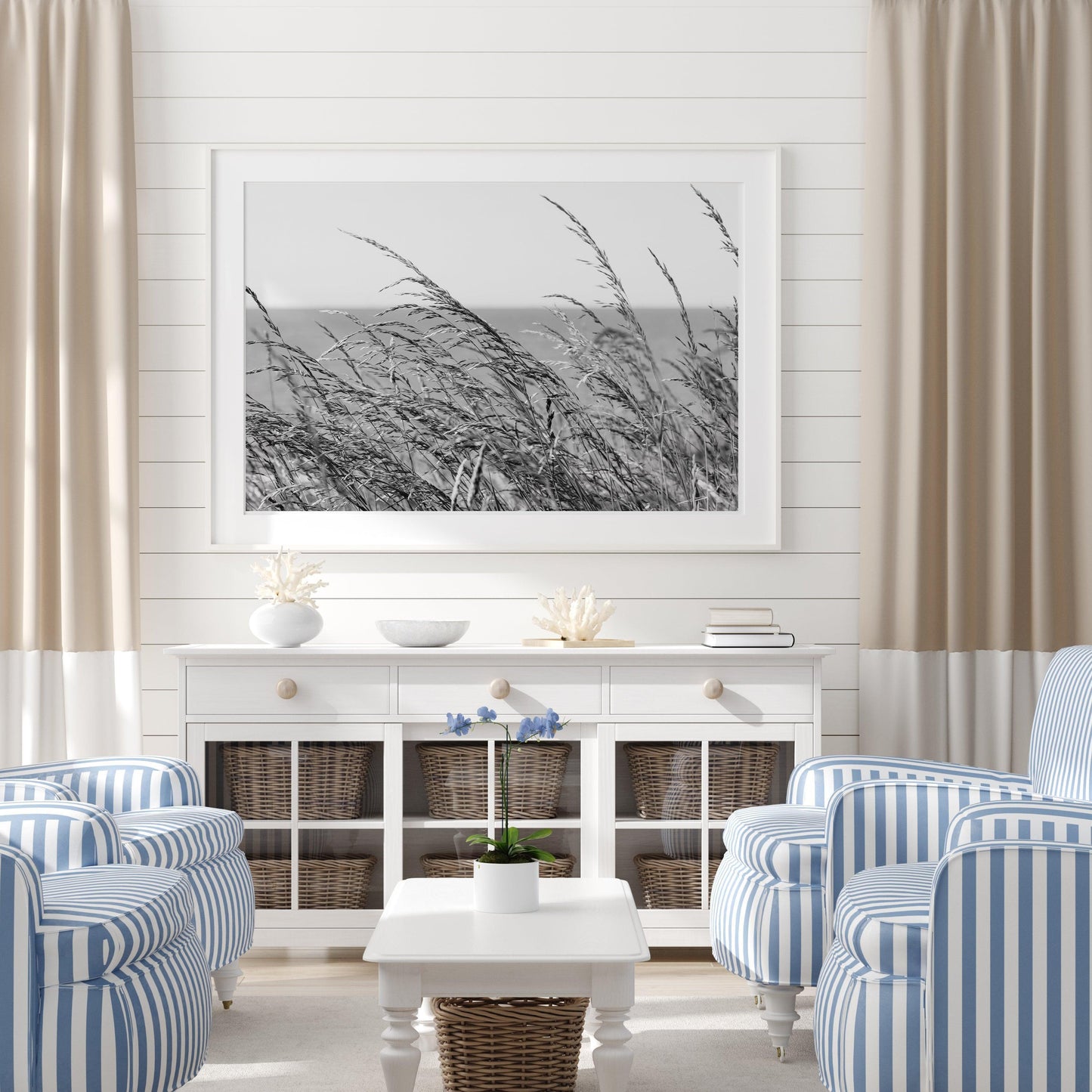 B&W Sea Oats III | Neutral Beach Print - Departures Print Shop