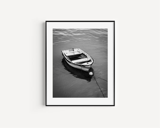 B&W Wooden Boat | Beach Print - Departures Print Shop