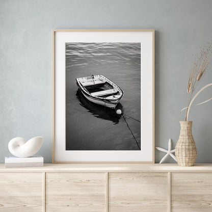 B&W Wooden Boat | Beach Print - Departures Print Shop