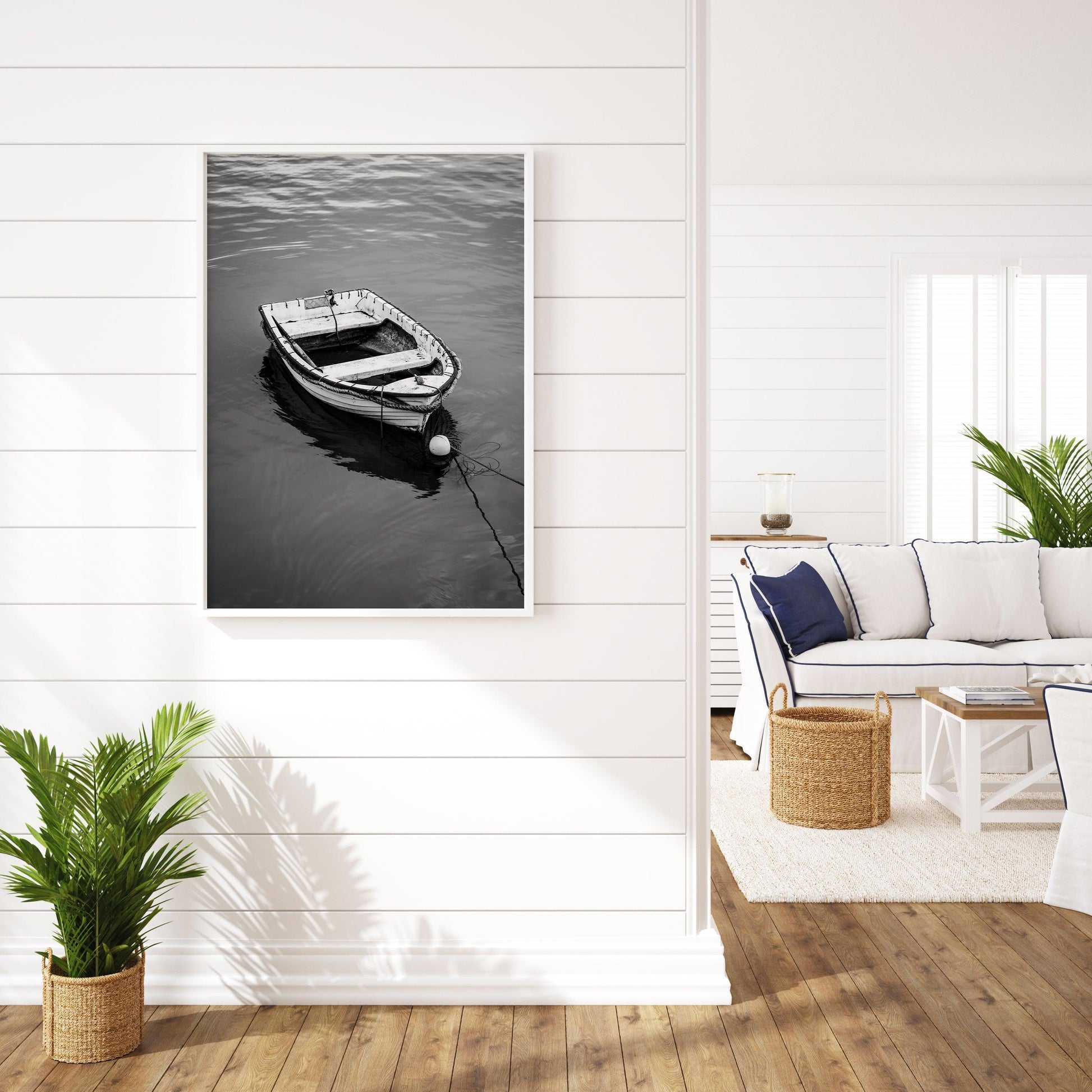 B&W Wooden Boat | Beach Print - Departures Print Shop