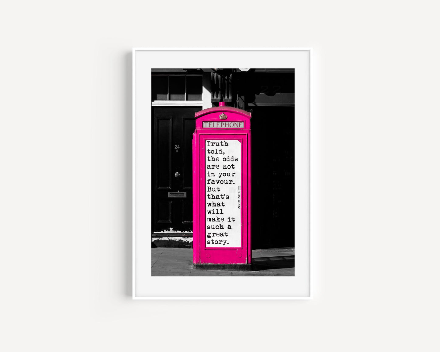 Pink Phone Booth Quote | London Print - Departures Print Shop