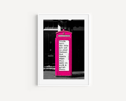 Pink Phone Booth Quote | London Print - Departures Print Shop